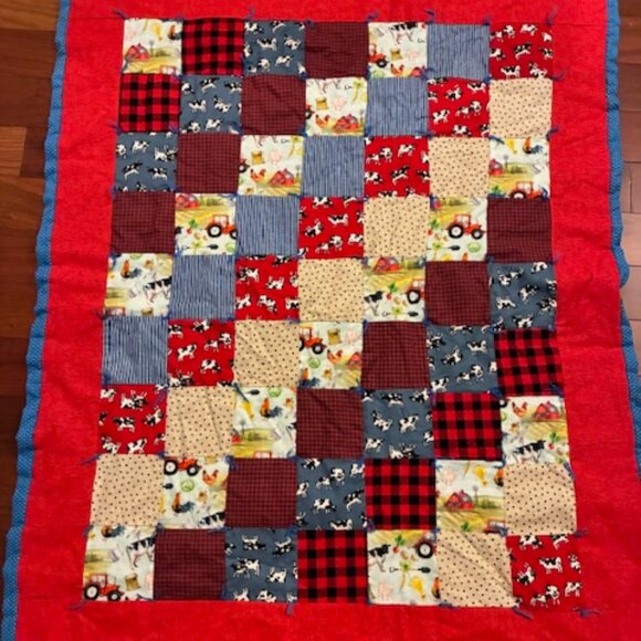 Baby Child Farm Barn Animals 35" x 42" Handmade Quilt Blanket Throw Gift Shower - Picture 1 of 6